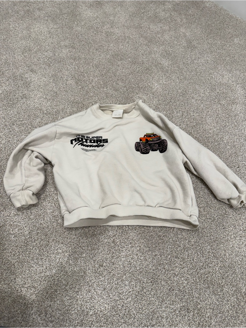 Kids Graphic Crewneck Sweater with Monster Truck Accent